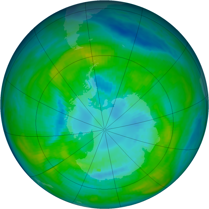 Antarctic ozone map for 05 April 1980